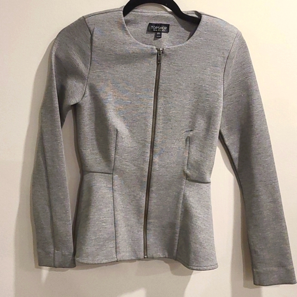 Topshop grey zippered Peplum top - Picture 5 of 7